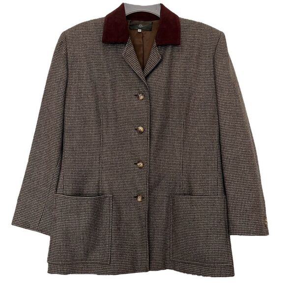 Luciano Barbera Wool Jacket Houndstooth Brown Blazer Made in Italy 46 Large 10 - Picture 1 of 10